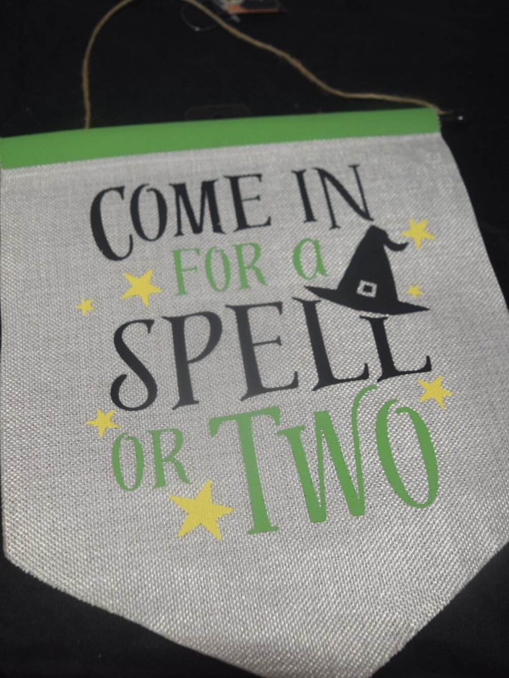 Halloween Witch Burlap Banner Sign - "Come In For A Spell Or Two" Hanging Decor